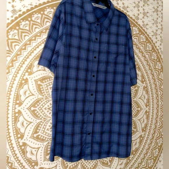 ✨HP✨ TRAVIS MATHEW MENS BLUE PLAID BUTTON-UP COLLARED SHIRT WITH POCKET, SIZE XL - Picture 3 of 7